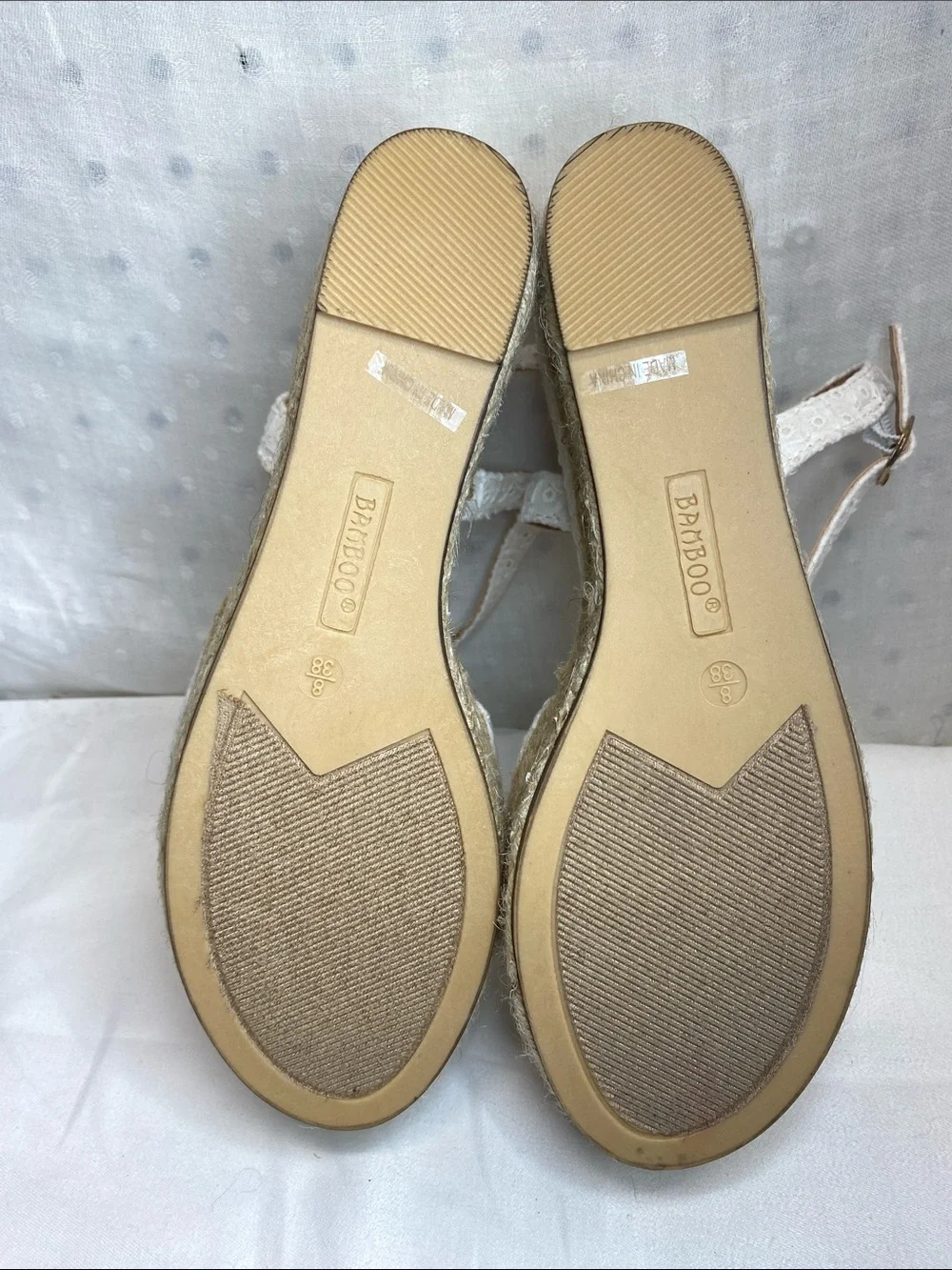 BAMBOO White Eyelet Espadrille Wedge Sandals with Ankle Strap Olson-035 Size 8